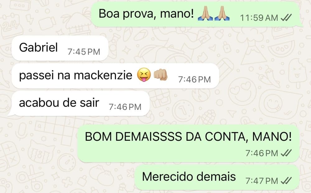 Aluno aprovado na Mackenzie