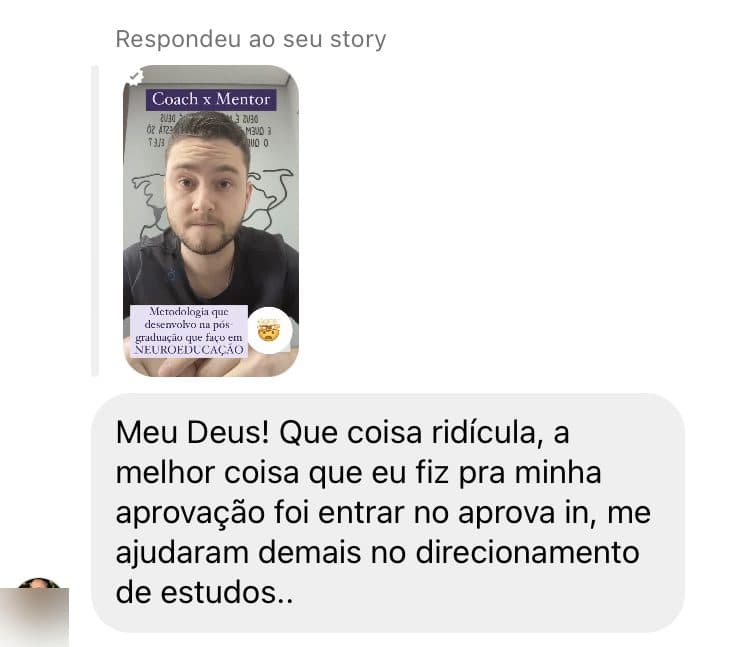 Mensagem sobre o direcionamento de estudos no Aprova-in